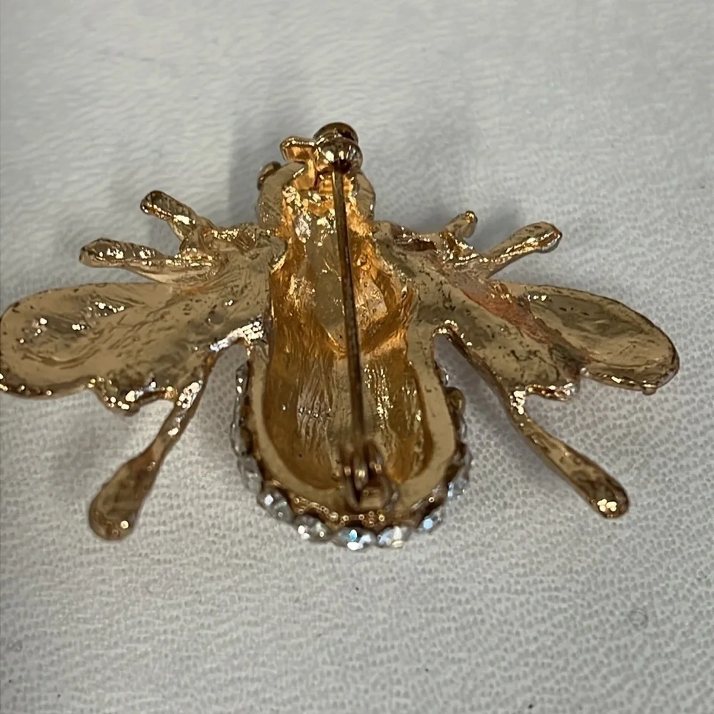 Bee Goldtone Crystal 1.5” Brooch Pin